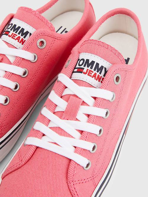 Tommy Hilfiger Essential Low-Top Kanvas Spor Ayakkabı Kadın Pembe | TH409CAZ