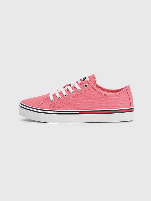 Tommy Hilfiger Essential Low-Top Kanvas Spor Ayakkabı Kadın Pembe | TH409CAZ