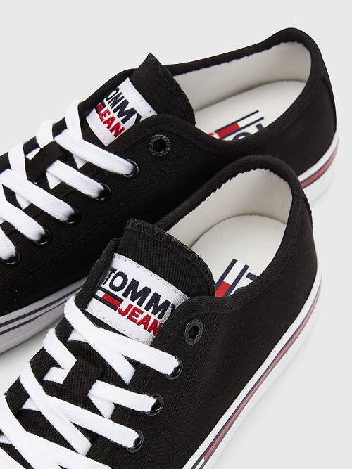 Tommy Hilfiger Essential Low-Top Kanvas Spor Ayakkabı Kadın Siyah | TH563QSU