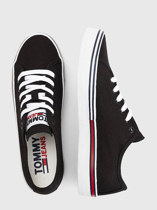 Tommy Hilfiger Essential Low-Top Kanvas Spor Ayakkabı Kadın Siyah | TH563QSU