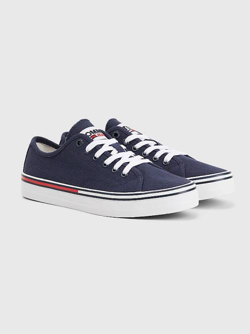 Tommy Hilfiger Essential Low-Top Kanvas Spor Ayakkabı Kadın Mavi | TH763PDV