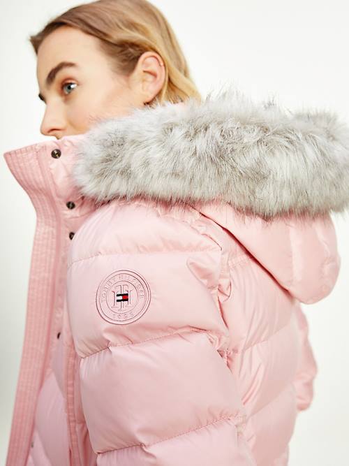 Tommy Hilfiger Essential Monogram Down-Filled Ceket Kadın Pembe | TH594VEW