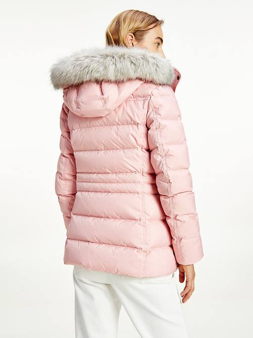 Tommy Hilfiger Essential Monogram Down-Filled Ceket Kadın Pembe | TH594VEW