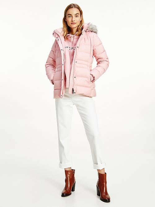 Tommy Hilfiger Essential Monogram Down-Filled Ceket Kadın Pembe | TH594VEW