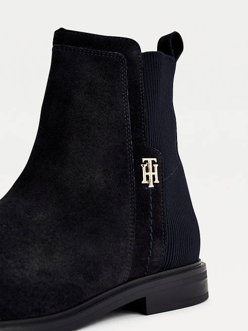 Tommy Hilfiger Essential Monogram Plaque Süet Ankle Bot Kadın Mavi | TH164YUC