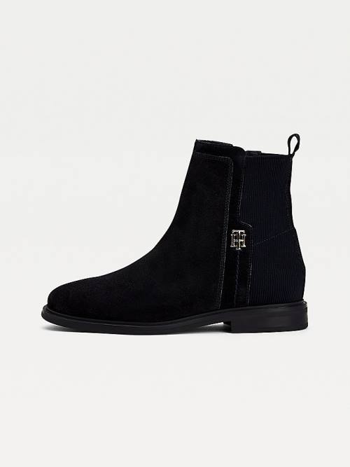 Tommy Hilfiger Essential Monogram Plaque Süet Ankle Bot Kadın Mavi | TH164YUC