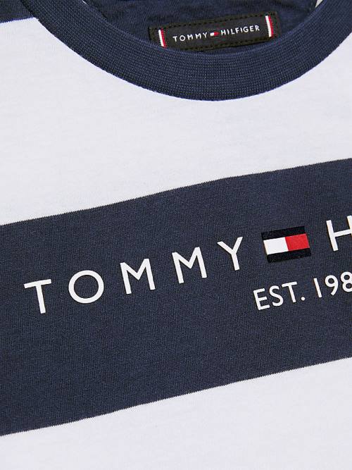 Tommy Hilfiger Essential Organic Pamuklu Stripe Tişört Erkek Çocuk Mavi | TH027XHA