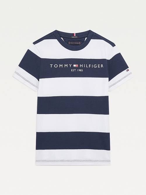 Tommy Hilfiger Essential Organic Pamuklu Stripe Tişört Erkek Çocuk Mavi | TH027XHA