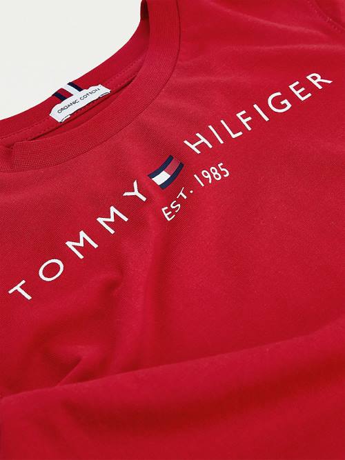 Tommy Hilfiger Essential Organic Pamuklu Logo Tişört Kiz Çocuk Kırmızı | TH109DBU