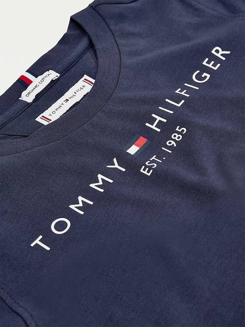 Tommy Hilfiger Essential Organic Pamuklu Logo Tişört Erkek Çocuk Mavi | TH140AWT