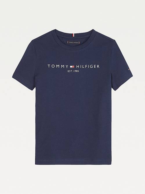 Tommy Hilfiger Essential Organic Pamuklu Logo Tişört Erkek Çocuk Mavi | TH140AWT