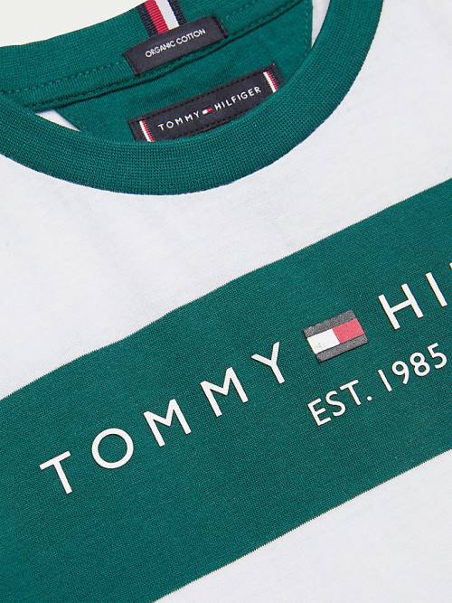 Tommy Hilfiger Essential Organic Pamuklu Stripe Tişört Erkek Çocuk Yeşil | TH398ANM