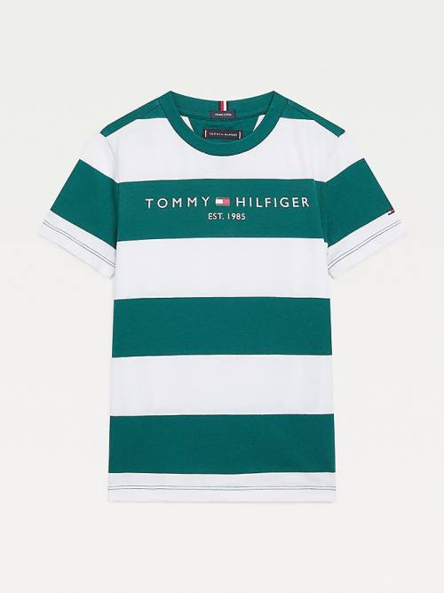 Tommy Hilfiger Essential Organic Pamuklu Stripe Tişört Erkek Çocuk Yeşil | TH398ANM