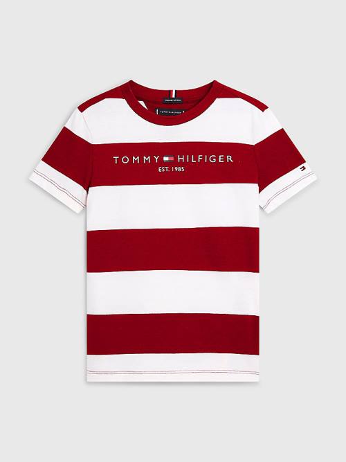 Tommy Hilfiger Essential Organic Pamuklu Stripe Tişört Erkek Çocuk Kırmızı | TH507DYB