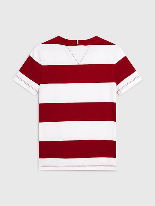 Tommy Hilfiger Essential Organic Pamuklu Stripe Tişört Erkek Çocuk Kırmızı | TH507DYB