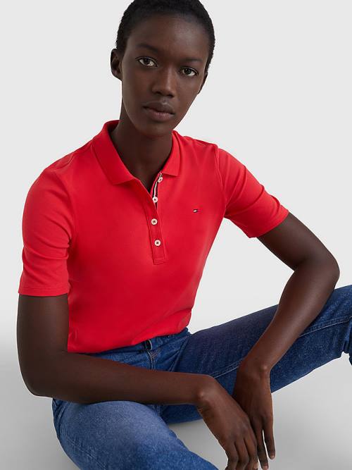 Tommy Hilfiger Essential Placket Detail Polo Yaka Tişört Kadın Kırmızı | TH096SMP