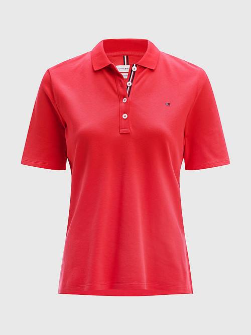 Tommy Hilfiger Essential Placket Detail Polo Yaka Tişört Kadın Kırmızı | TH096SMP