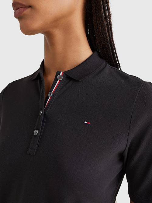 Tommy Hilfiger Essential Placket Detail Polo Yaka Tişört Kadın Siyah | TH182XST