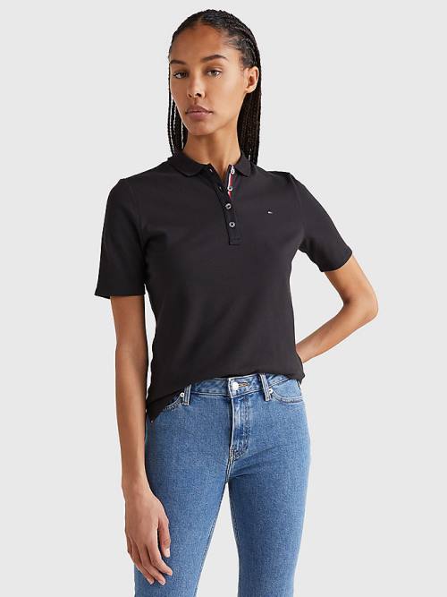 Tommy Hilfiger Essential Placket Detail Polo Yaka Tişört Kadın Siyah | TH182XST