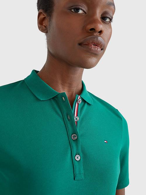 Tommy Hilfiger Essential Placket Detail Polo Yaka Tişört Kadın Yeşil | TH314TCV