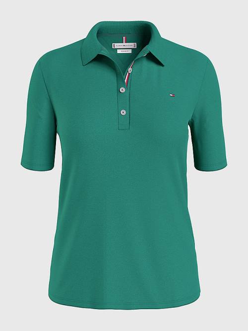 Tommy Hilfiger Essential Placket Detail Polo Yaka Tişört Kadın Yeşil | TH314TCV