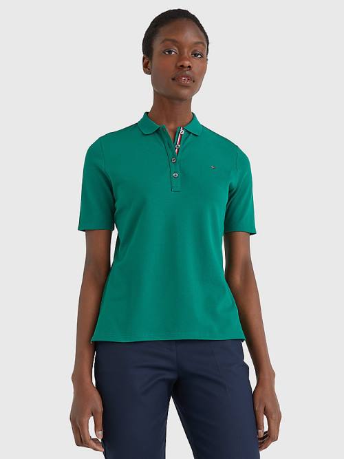 Tommy Hilfiger Essential Placket Detail Polo Yaka Tişört Kadın Yeşil | TH314TCV