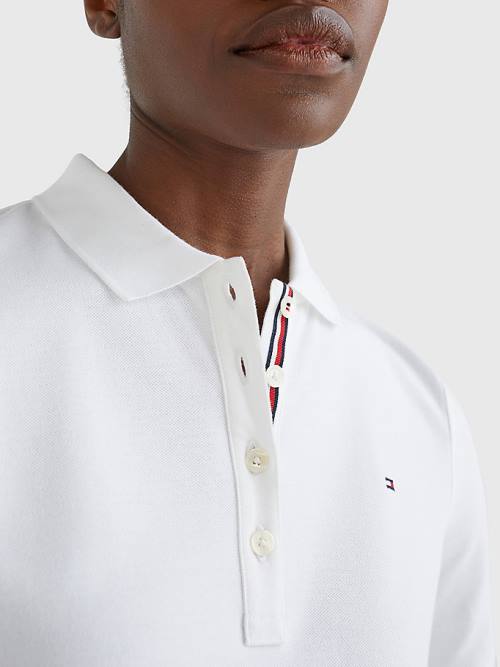 Tommy Hilfiger Essential Placket Detail Polo Yaka Tişört Kadın Beyaz | TH374ZJI