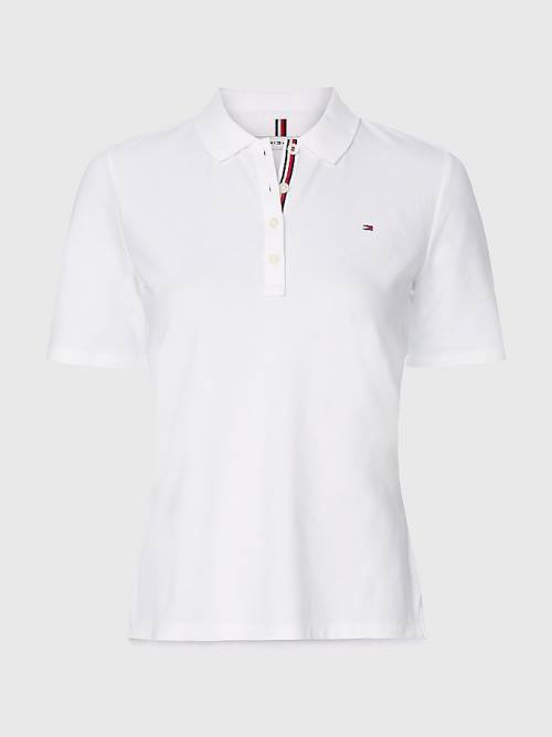 Tommy Hilfiger Essential Placket Detail Polo Yaka Tişört Kadın Beyaz | TH374ZJI