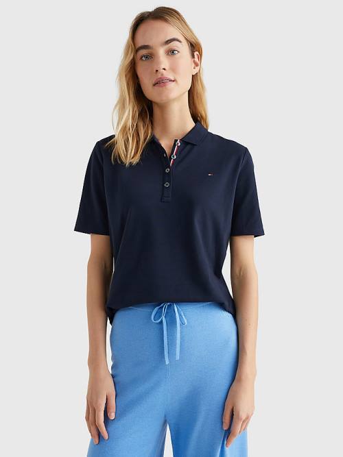 Tommy Hilfiger Essential Placket Detail Polo Yaka Tişört Kadın Mavi | TH697XFJ