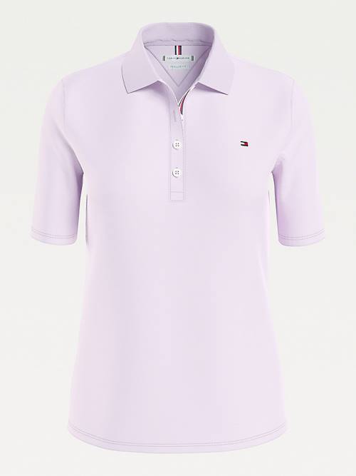 Tommy Hilfiger Essential Placket Detail Polo Yaka Tişört Kadın Mor | TH869TOL