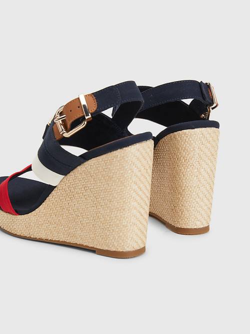 Tommy Hilfiger Essential Plaque High Wedge Heels Sandalet Kadın Mavi | TH237VYW