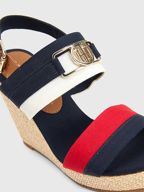 Tommy Hilfiger Essential Plaque High Wedge Heels Sandalet Kadın Mavi | TH237VYW