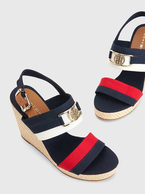 Tommy Hilfiger Essential Plaque High Wedge Heels Sandalet Kadın Mavi | TH237VYW