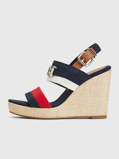 Tommy Hilfiger Essential Plaque High Wedge Heels Sandalet Kadın Mavi | TH237VYW