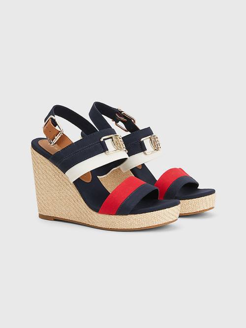 Tommy Hilfiger Essential Plaque High Wedge Heels Sandalet Kadın Mavi | TH237VYW