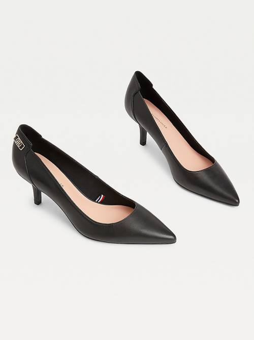 Tommy Hilfiger Essential Pointed Low Deri Pumps Topuklu Ayakkabı Kadın Siyah | TH508IOQ