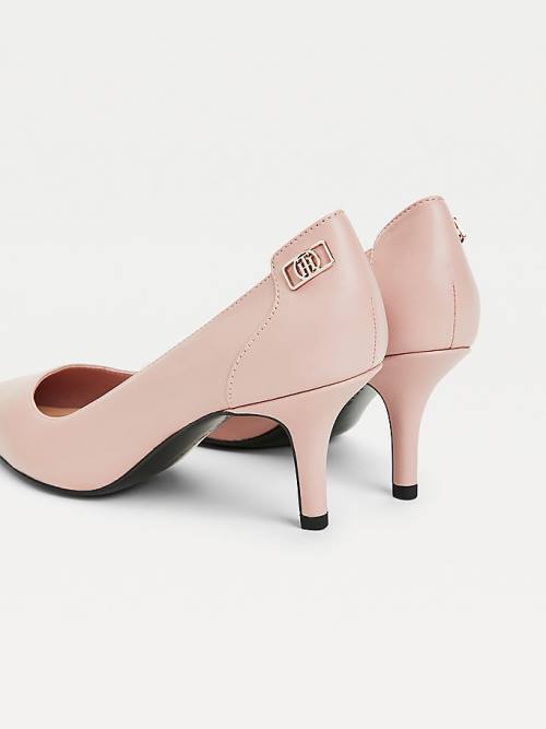 Tommy Hilfiger Essential Pointed Low Deri Pumps Topuklu Ayakkabı Kadın Pembe | TH658ZCE