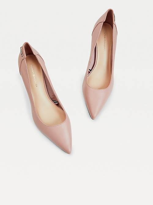 Tommy Hilfiger Essential Pointed Low Deri Pumps Topuklu Ayakkabı Kadın Pembe | TH658ZCE