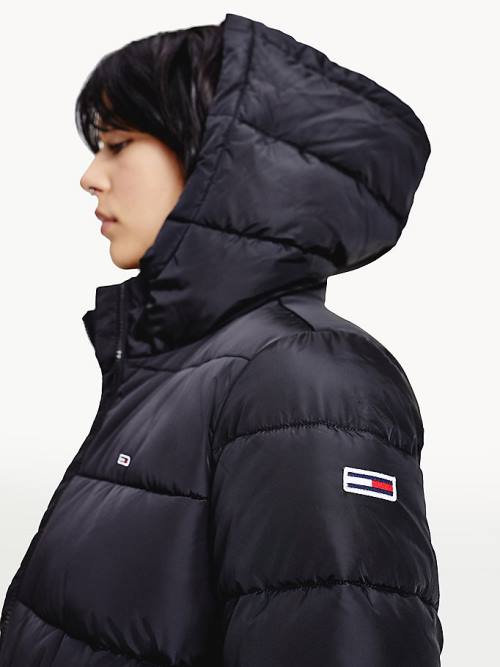 Tommy Hilfiger Essential Recycled Kukuletalı Down Puffer Ceket Kadın Siyah | TH394YEW