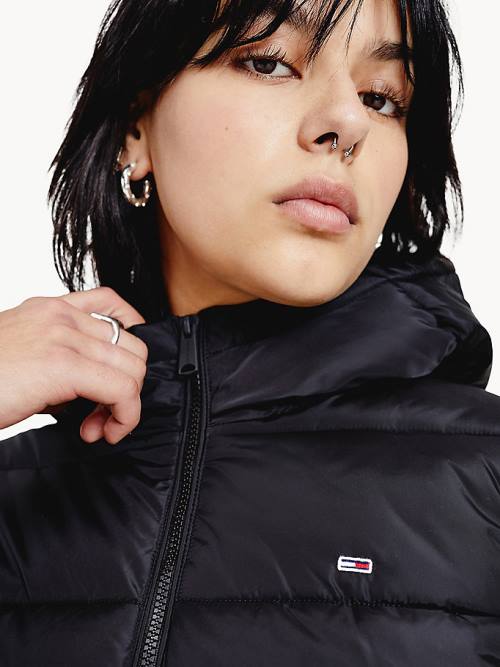 Tommy Hilfiger Essential Recycled Kukuletalı Down Puffer Ceket Kadın Siyah | TH394YEW