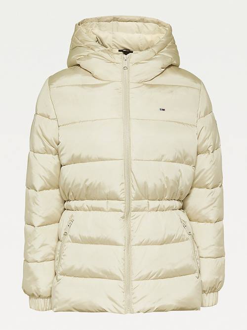 Tommy Hilfiger Essential Recycled Kukuletalı Down Puffer Ceket Kadın Bej Rengi | TH856ZBJ