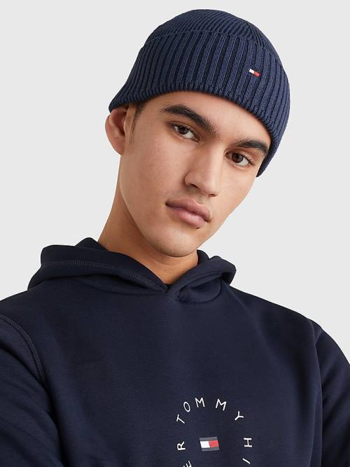 Tommy Hilfiger Essential Rib Knit Kısa Beanie Şapka Erkek Mavi | TH251TDO