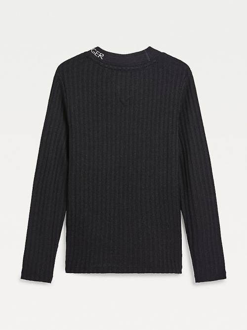 Tommy Hilfiger Essential Rib-Knit Long Sleeve Tişört Kiz Çocuk Siyah | TH083HNM