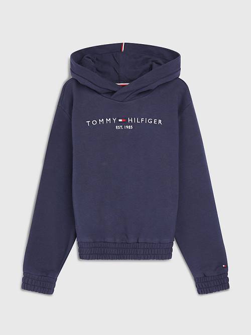 Tommy Hilfiger Essential Ruched Detailing Kapüşonlu Sweatshirt Kiz Çocuk Mavi | TH063JNQ