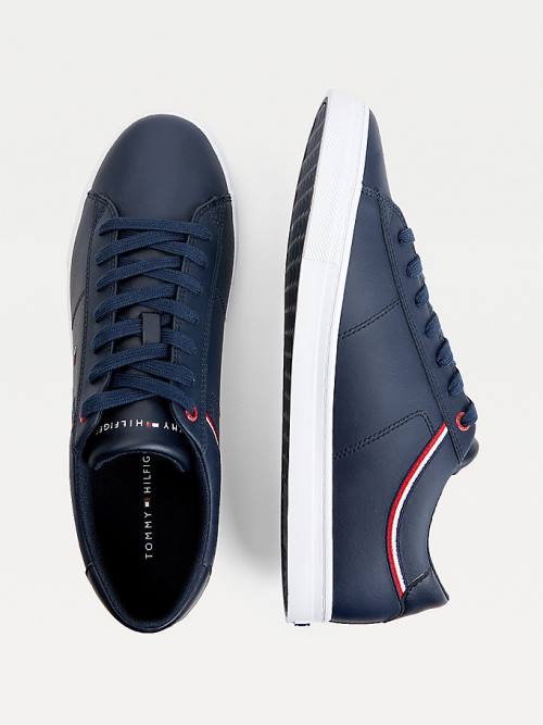 Tommy Hilfiger Essential Signature Detail Deri Spor Ayakkabı Erkek Mavi | TH903UHB