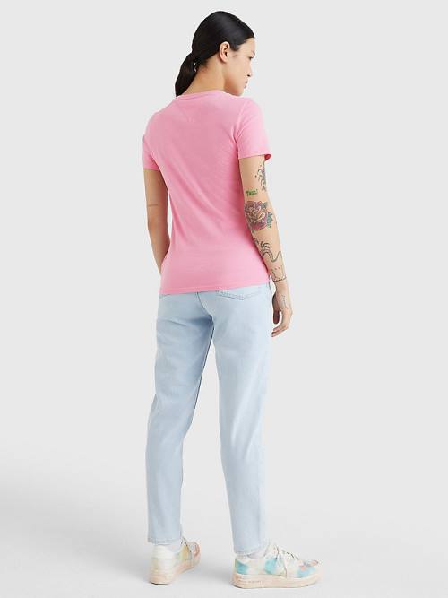 Tommy Hilfiger Essential Skinny Fit Logo Tişört Kadın Pembe | TH823QAU