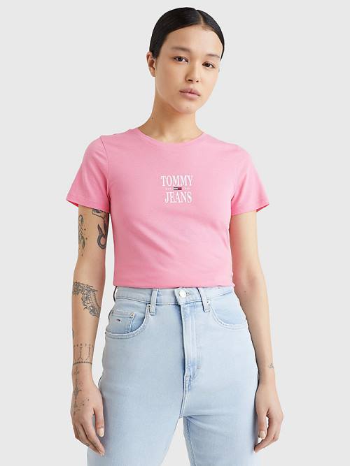 Tommy Hilfiger Essential Skinny Fit Logo Tişört Kadın Pembe | TH823QAU