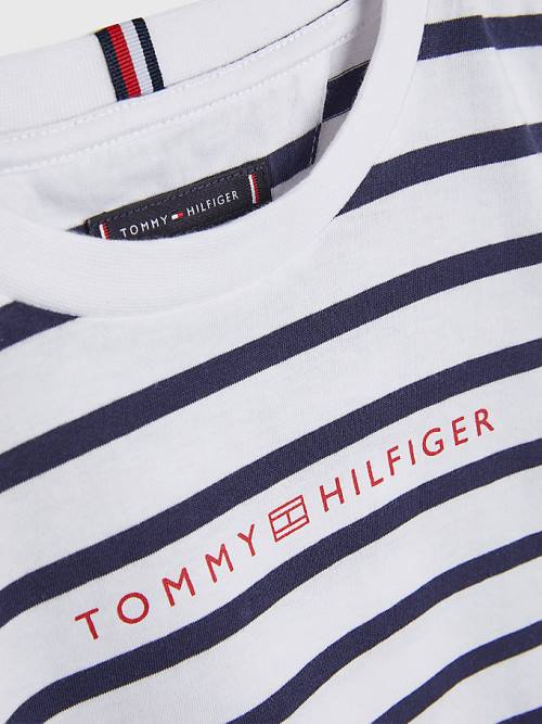 Tommy Hilfiger Essential Stripe Tişört Erkek Çocuk Beyaz | TH319JHF