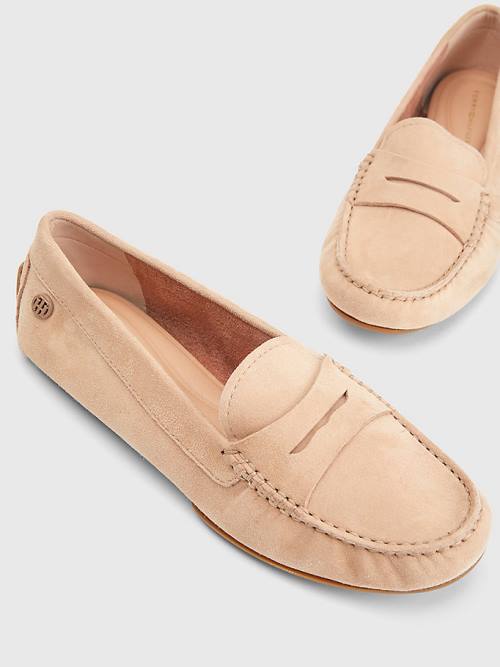 Tommy Hilfiger Essential Süet Moccasins Loafer Ayakkabı Kadın Bej Rengi | TH693JIW