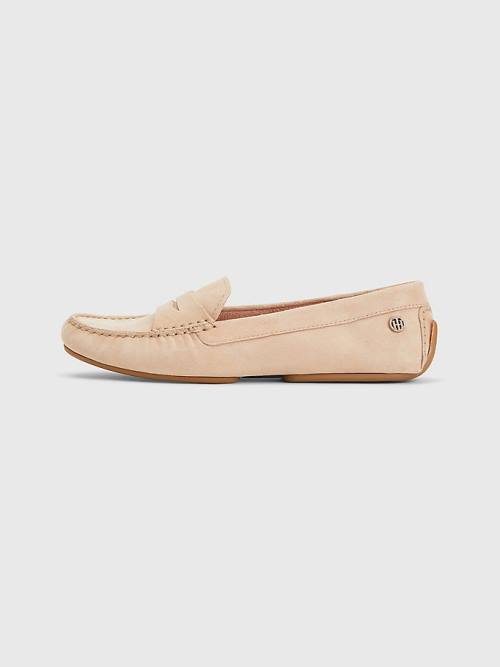 Tommy Hilfiger Essential Süet Moccasins Loafer Ayakkabı Kadın Bej Rengi | TH693JIW